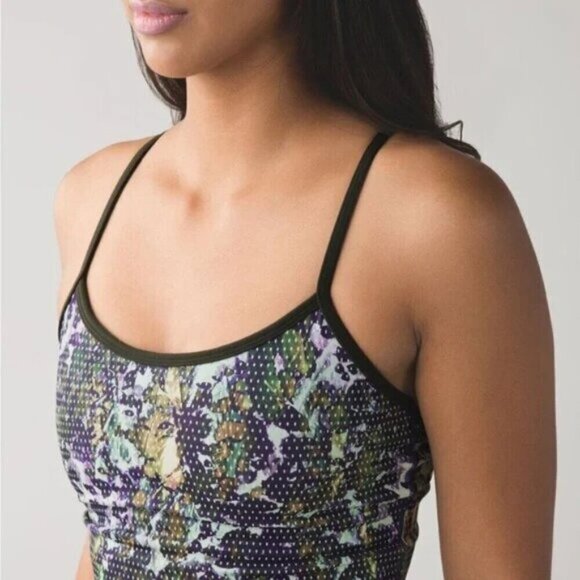 Lululemon Power Y Tank Luon Floral Sport White Multi / Gator Green Size 4 - Picture 2 of 7